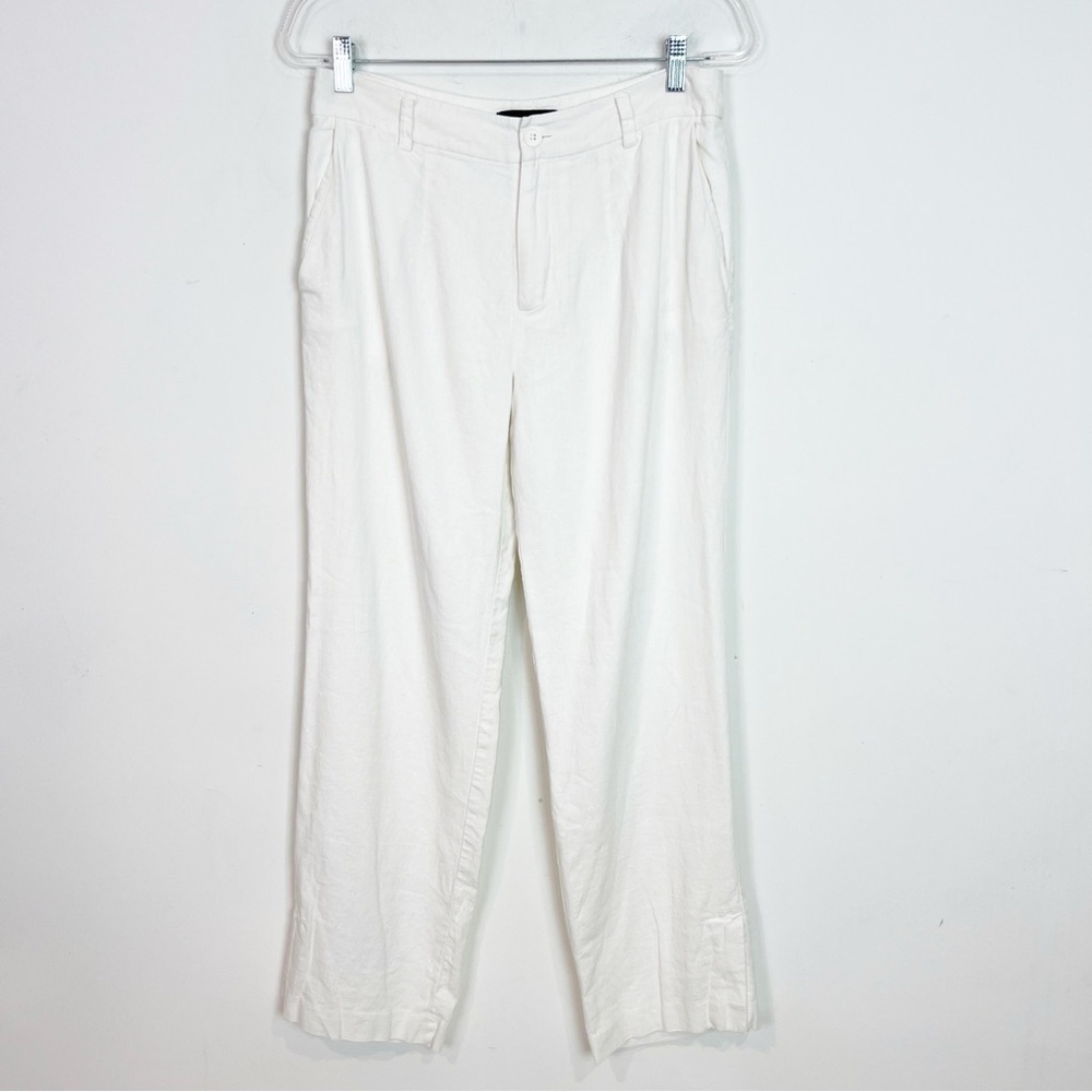 SANCTUARY WHITE LINEN BLEND WIDE LEG HIGH RISE STRAIGHT PANTS WOMENS SZ 29